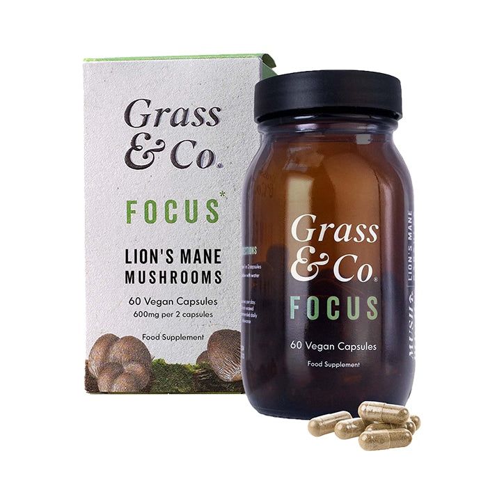 Grass & Co. FOCUS Lion's Mane Mushrooms with Ginseng + Omega-3 60 Vegan Capsules GOODS Holland&Barrett