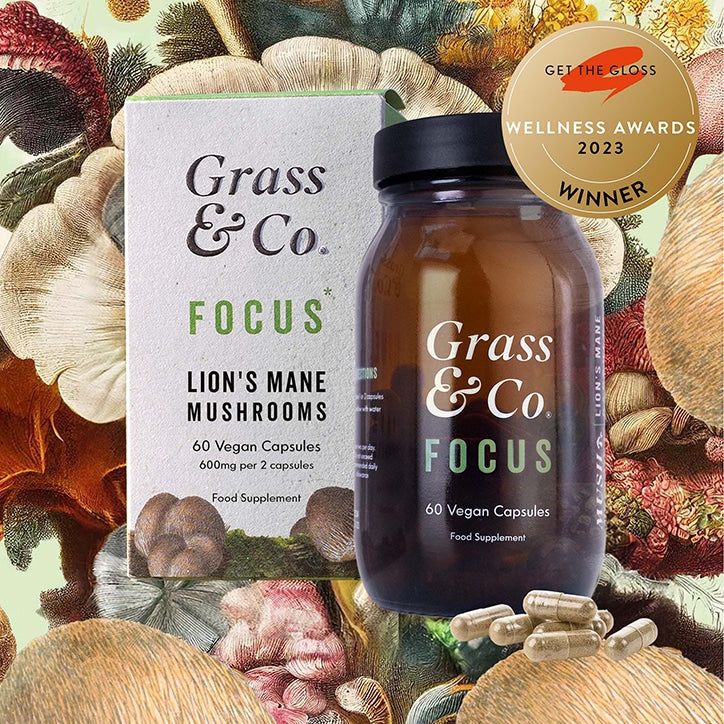 Grass & Co. FOCUS Lion's Mane Mushrooms with Ginseng + Omega-3 60 Vegan Capsules GOODS Holland&Barrett