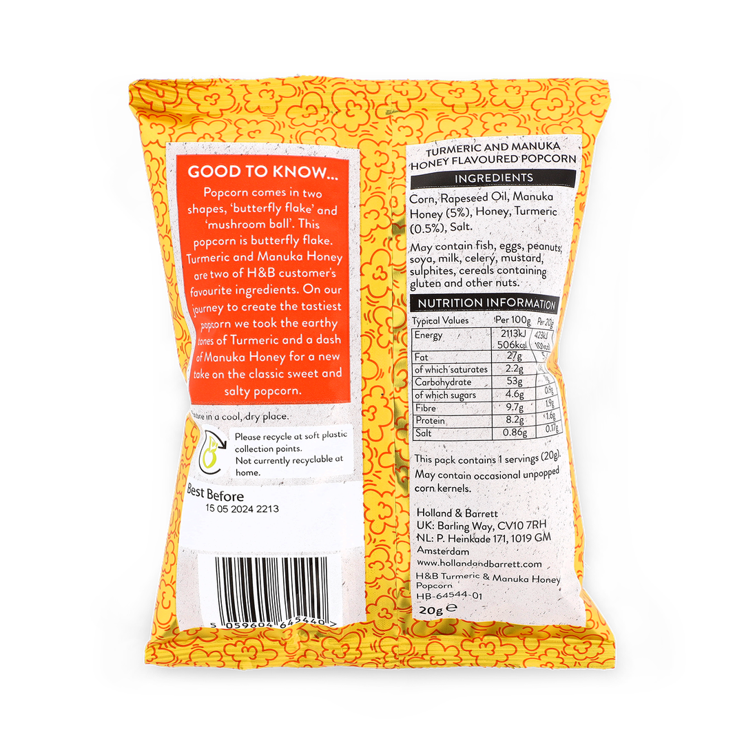 Holland Barrett Turmeric Manuka Honey Popcorn 20g