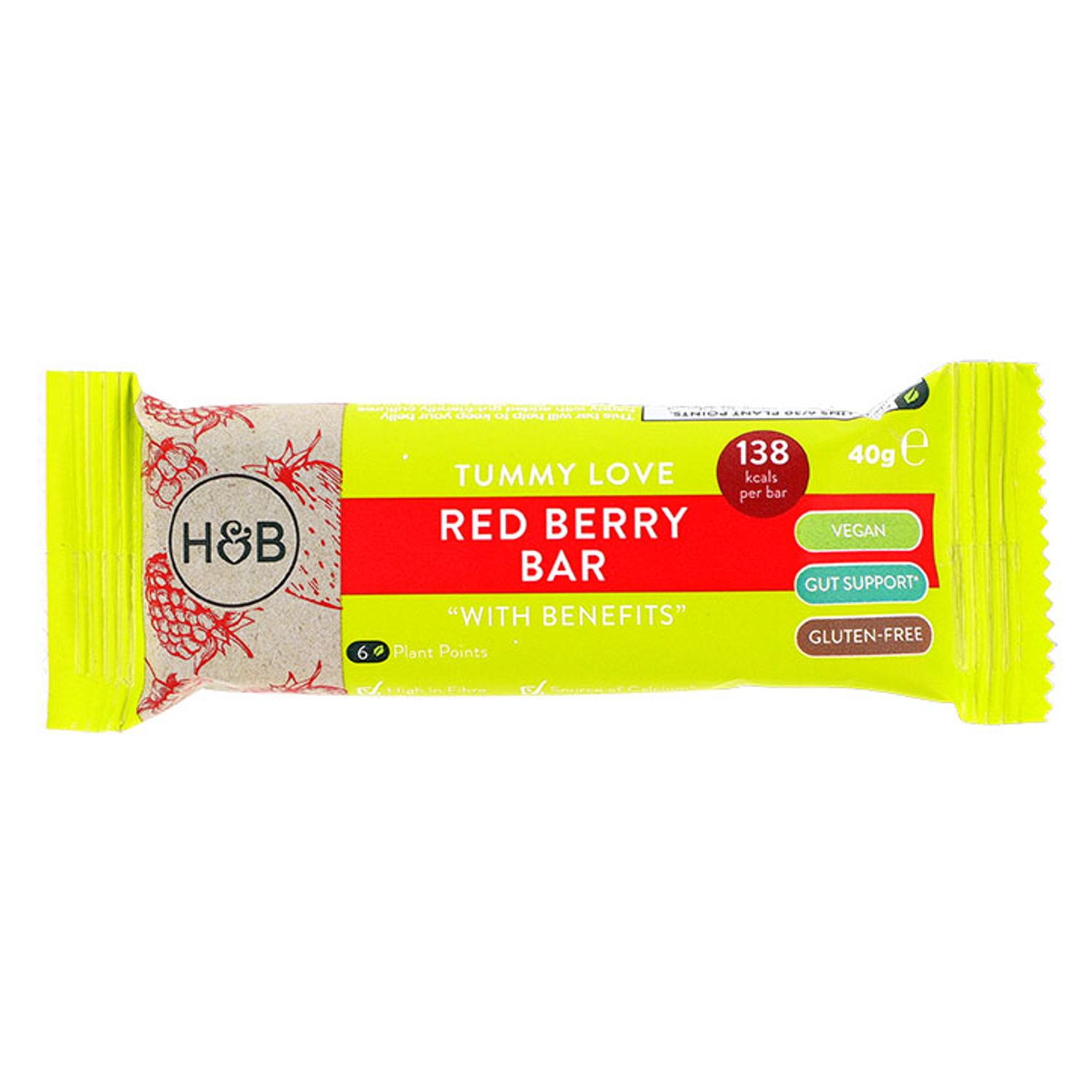 Holland & Barrett Tummy Love Cocoa Hazelnut Bar with Benefits 40g - Red Berry