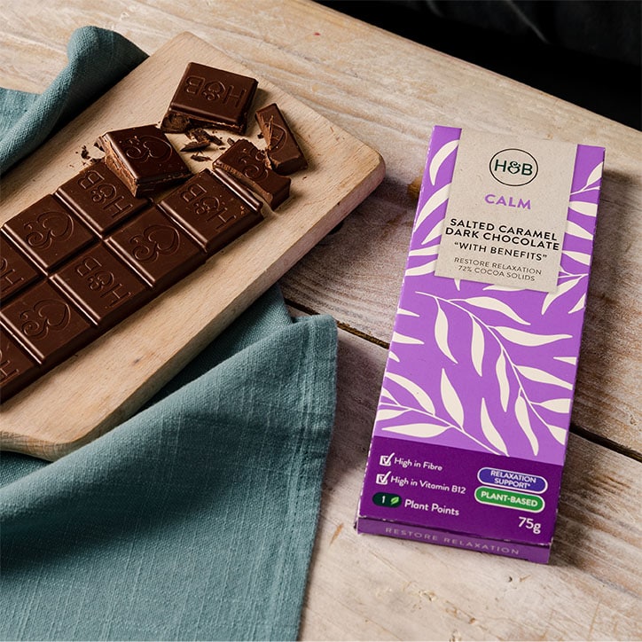 Holland & Barrett Calm Salted Caramel Dark Chocolate with Benefits 75g GOODS Holland&Barrett