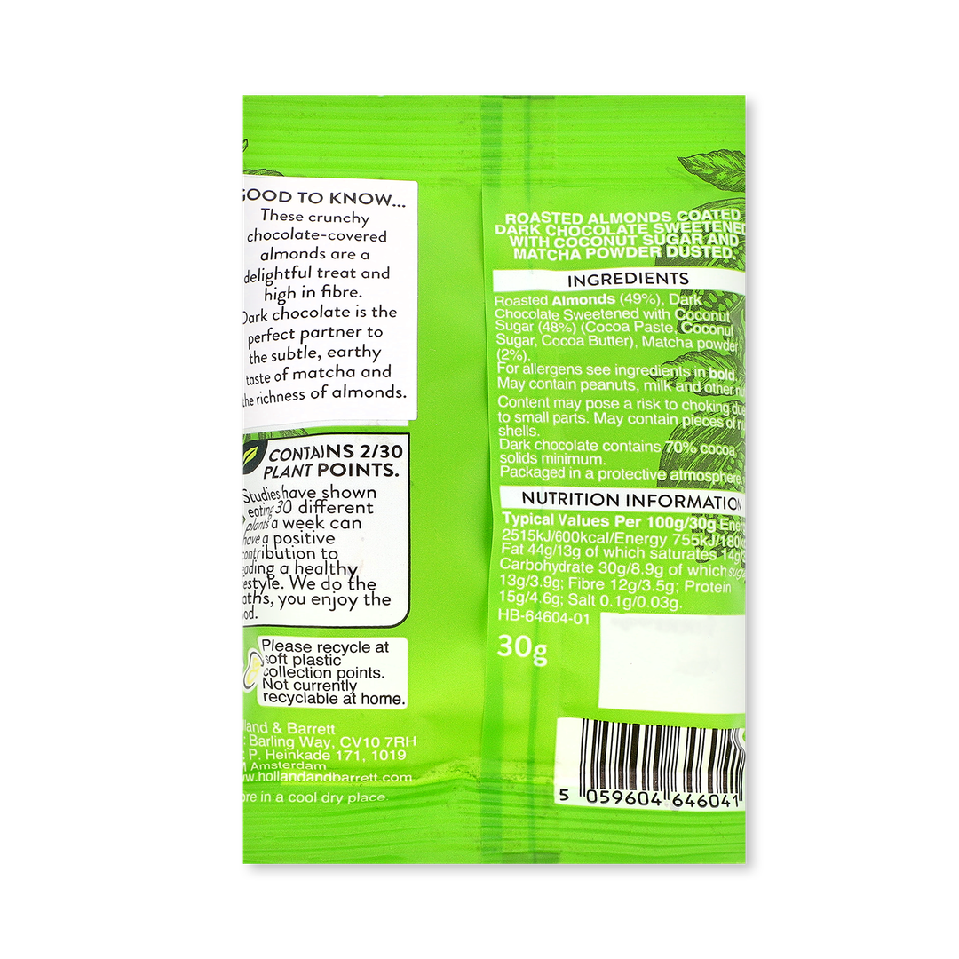 Holland  Barrett Dark Chocolate Matcha Almonds 30g