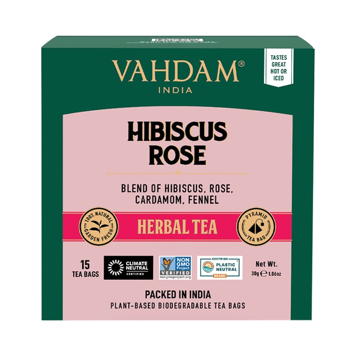 Vahdam Teas Hibiscus Rose Herbal Tea (15 Tea Bags)