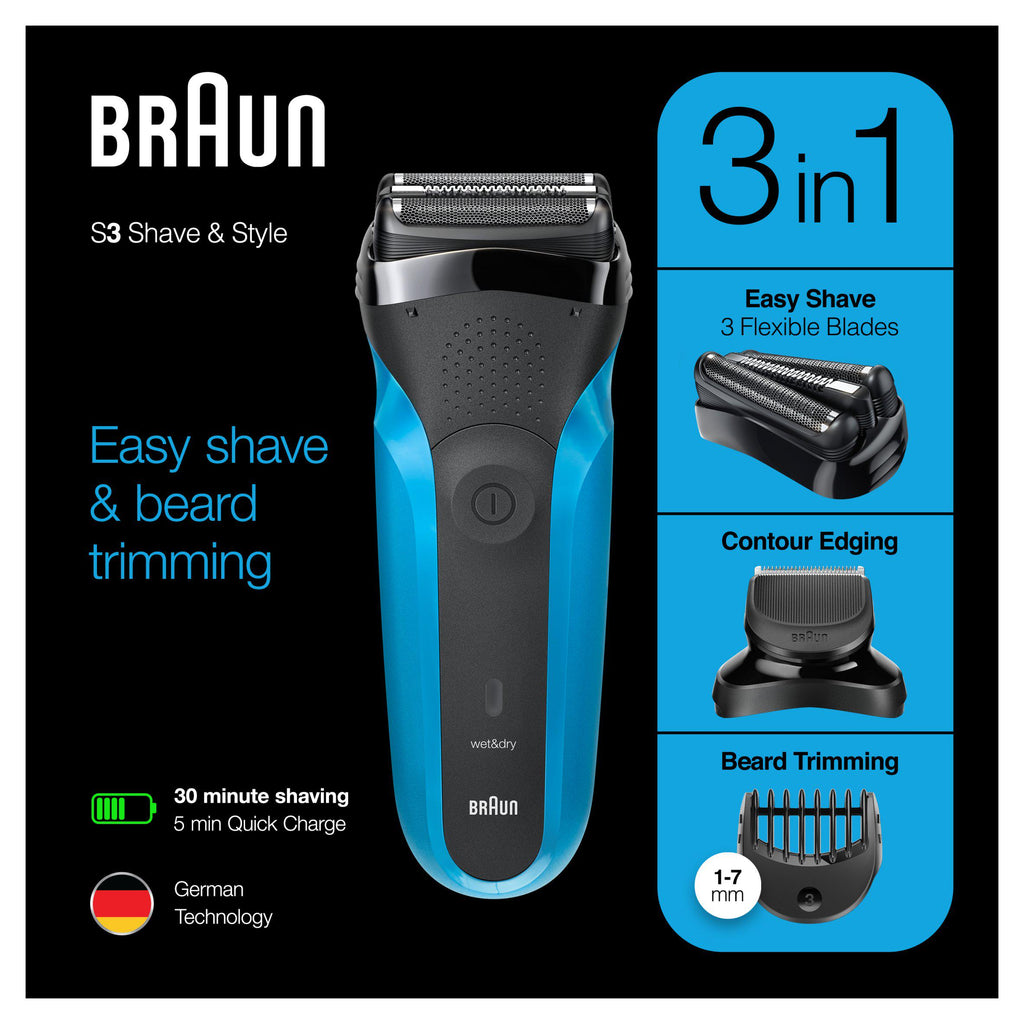 Braun S3 Shave & Style 310BT Electric Shaver, Wet & Dry Razor for Men