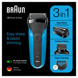 Braun S3 Shave & Style 310BT Electric Shaver, Wet & Dry Razor for Men GOODS Sainsburys   