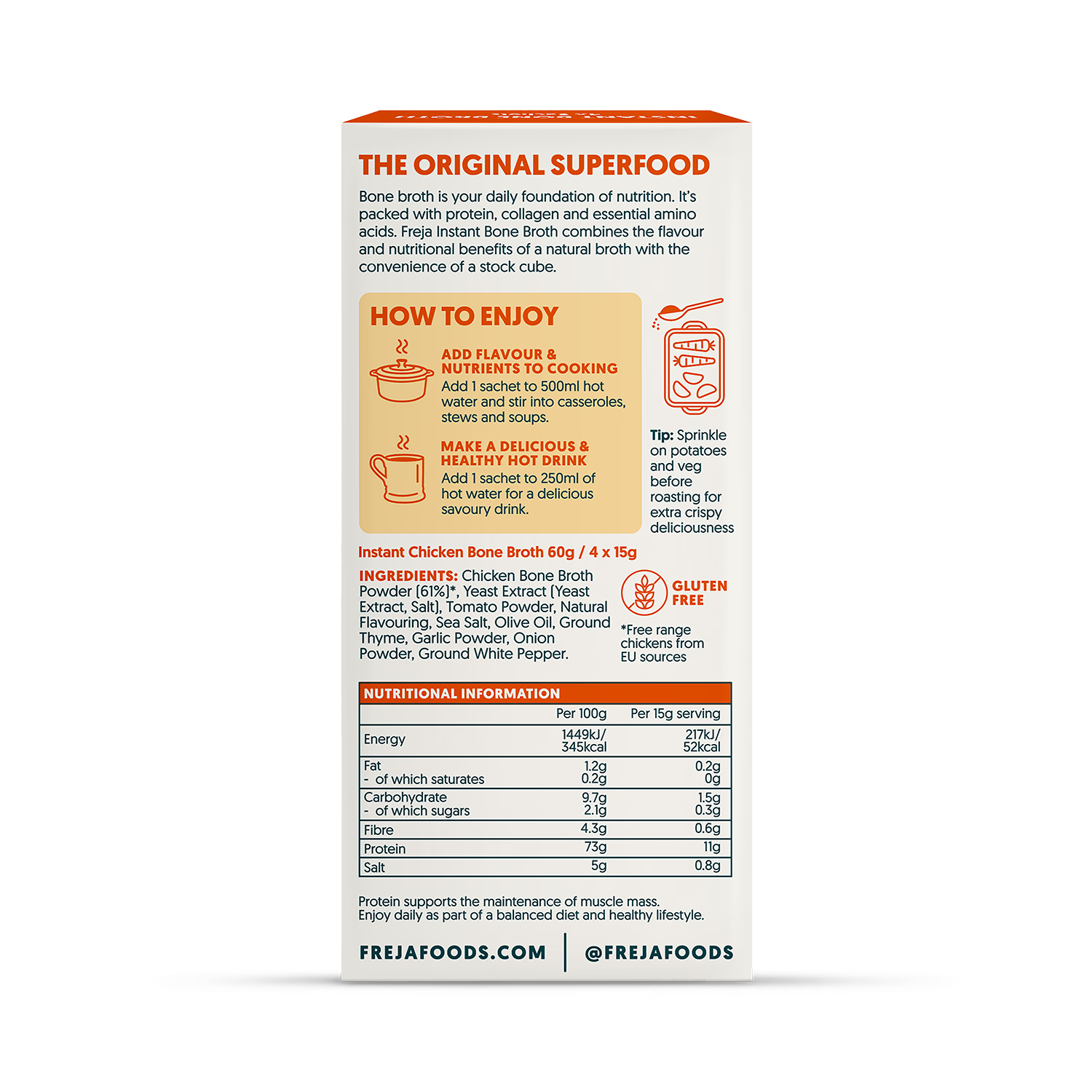 Freja instant bone broth classic chicken 4x15g, UK version