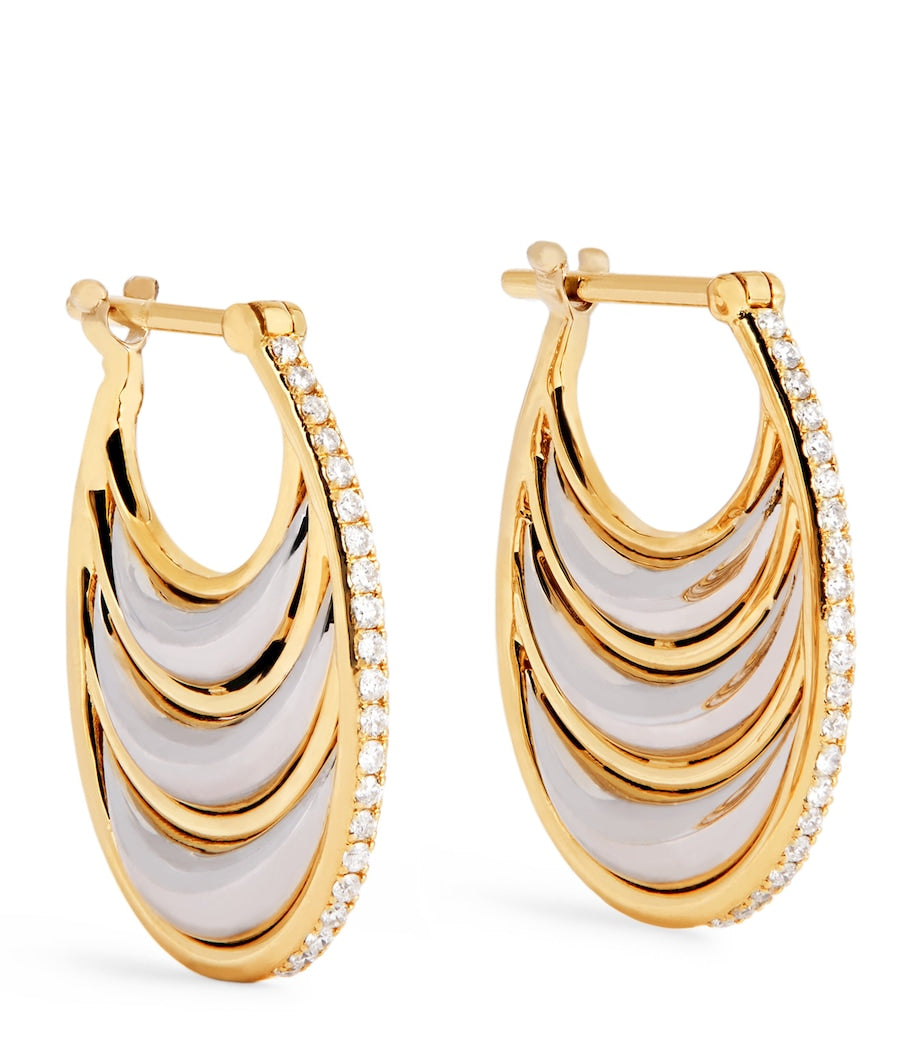 L'Atelier Nawbar yellow gold diamond triple bloop moon hoop earrings, UK version