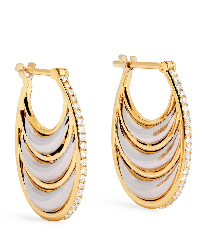 L'Atelier Nawbar yellow gold diamond triple bloop moon hoop earrings, UK version