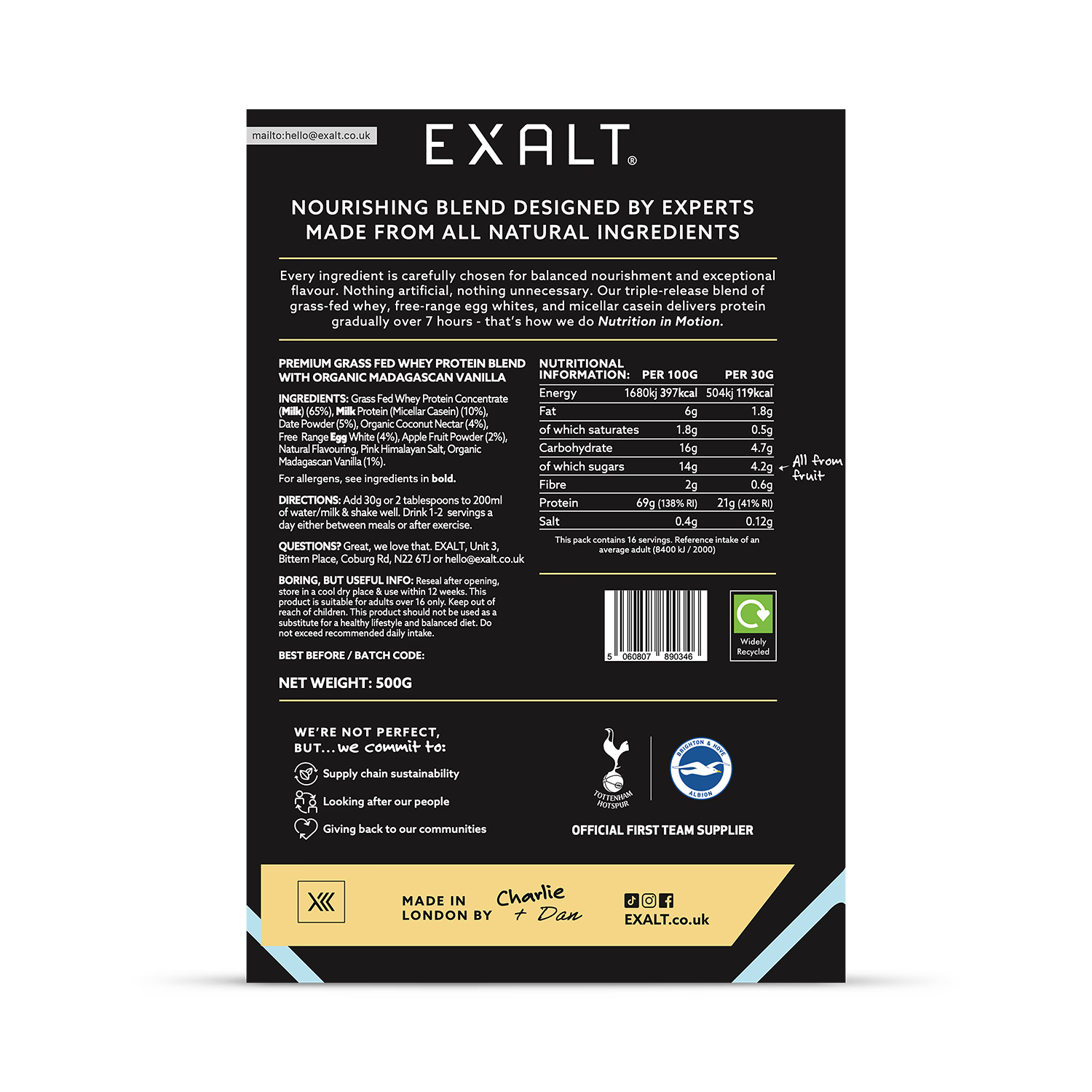 EXALT Madagascan Vanilla Whey Protein Powder, UK version