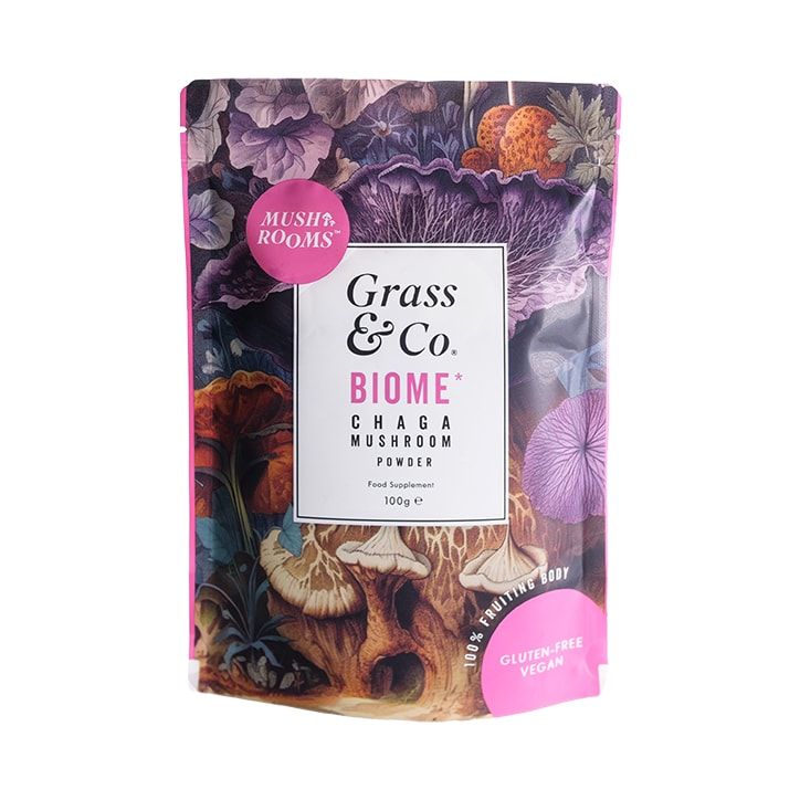 Grass & Co. BIOME Chaga Mushrooms Powder with Turmeric + Ginger 100g GOODS Holland&Barrett