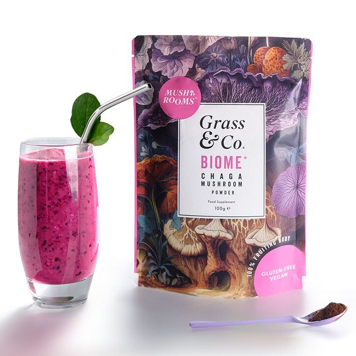 Grass & Co. BIOME Chaga Mushrooms Powder with Turmeric + Ginger 100g GOODS Holland&Barrett