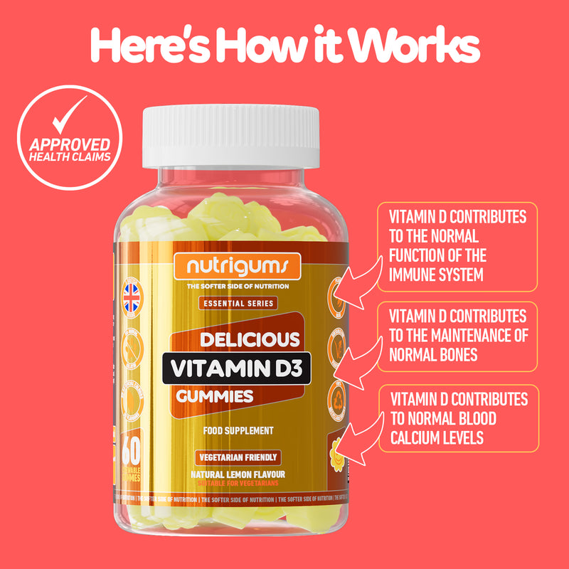 Nutrigums Vitamin D3 gummies 60 count, imported from the UK