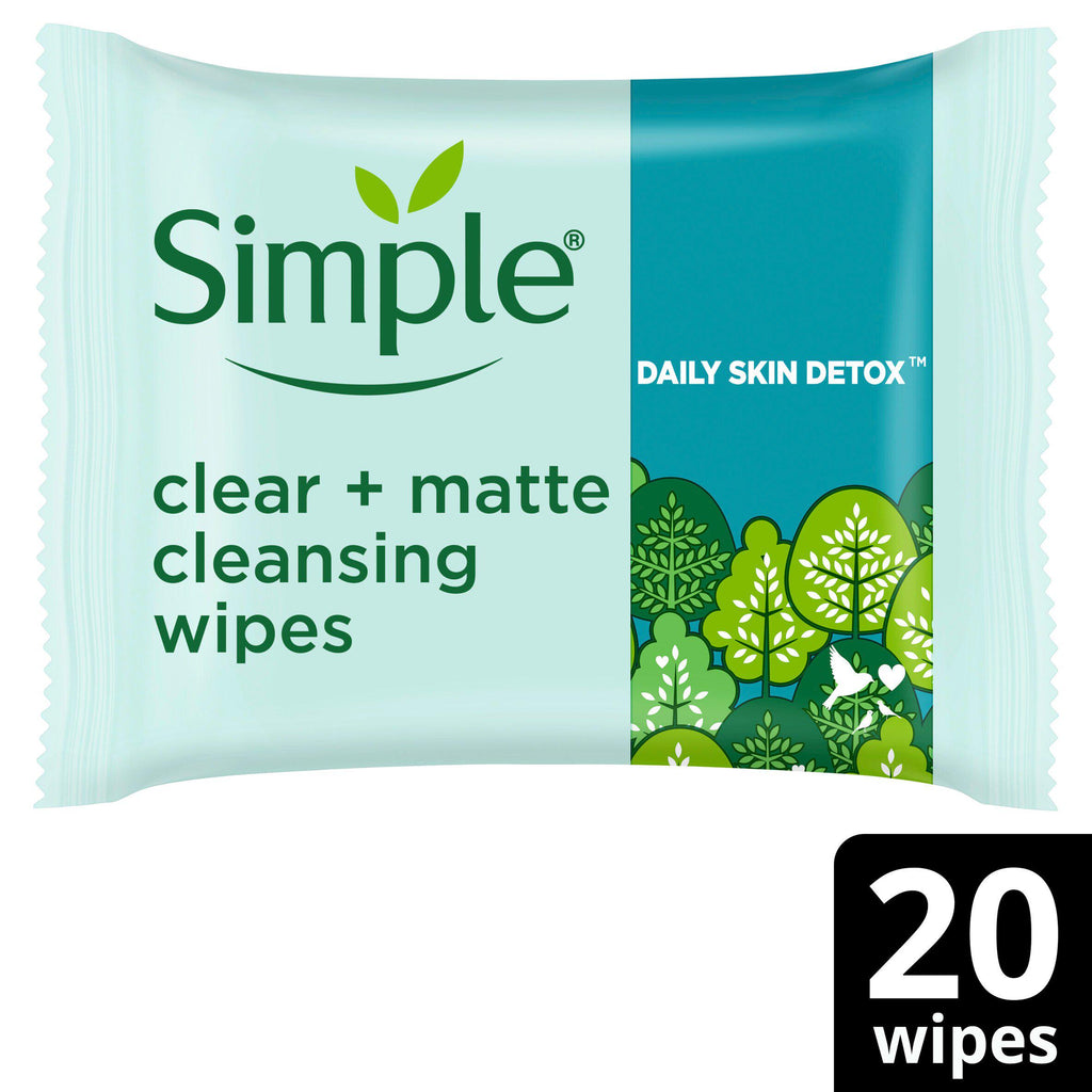 Simple Daily Skin Detox Matte Biodegradable Facial Cleansing Make Up Remover Wipes x20