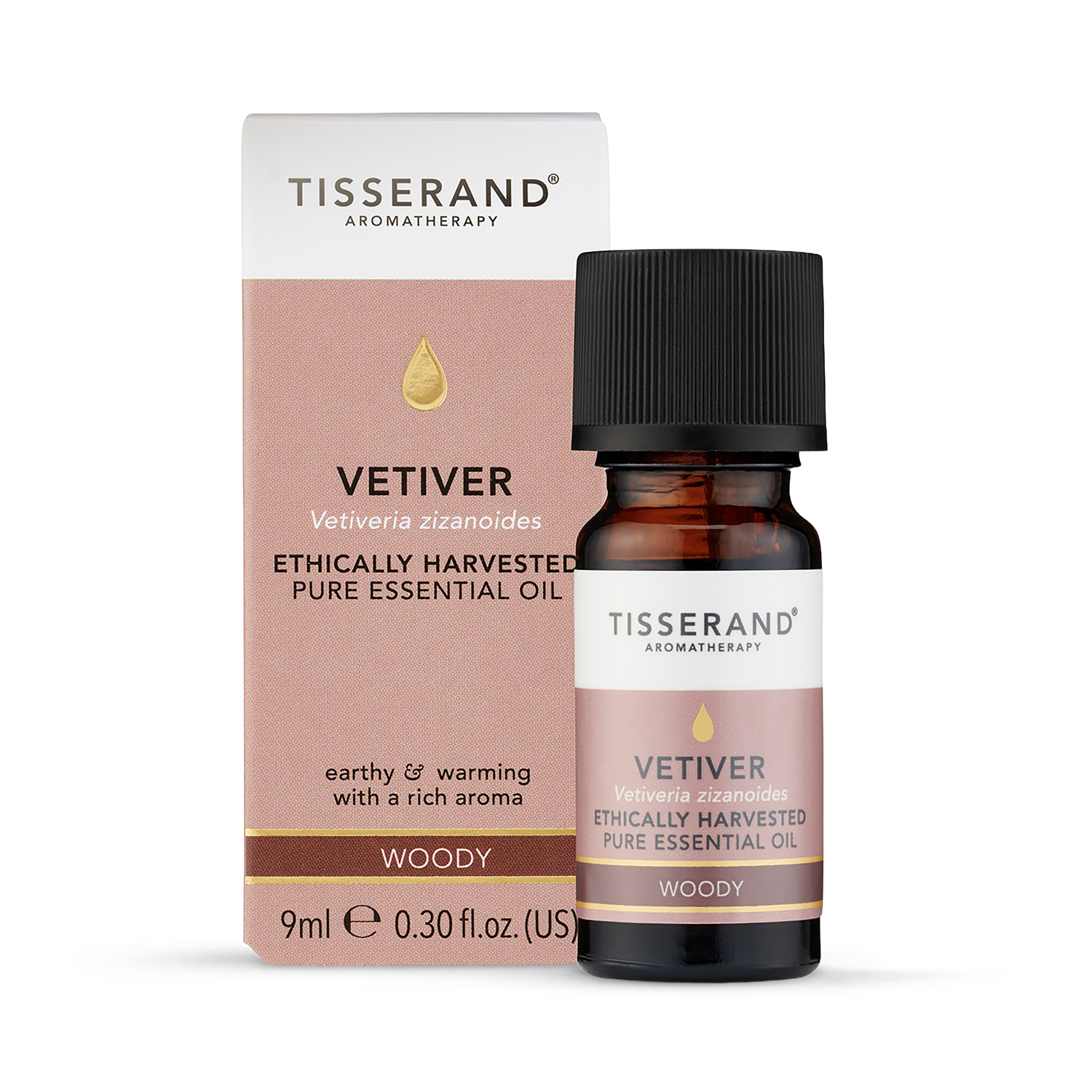 Tisserand Vetiver Essential Oil Pure 9ml, imported from the UK