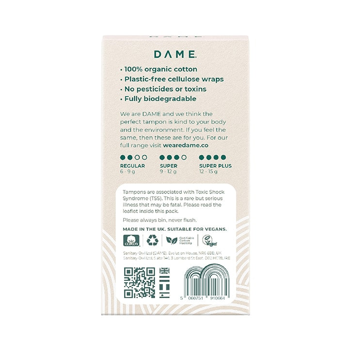 DAME Regular Cotton Tampons 16 Pack GOODS Holland&Barrett   