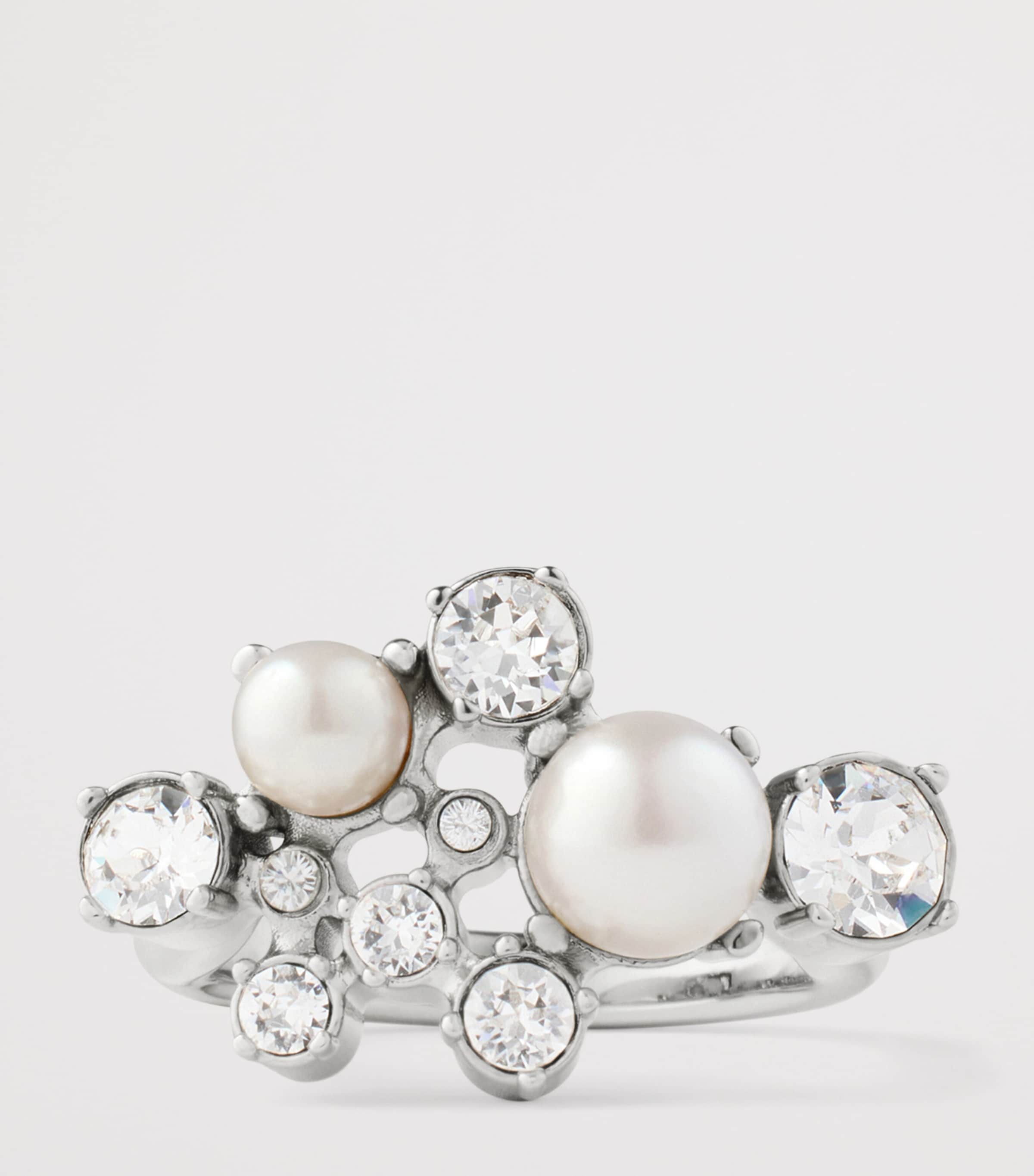 Givenchy Crystal Pearl Ring in silver tone - British product