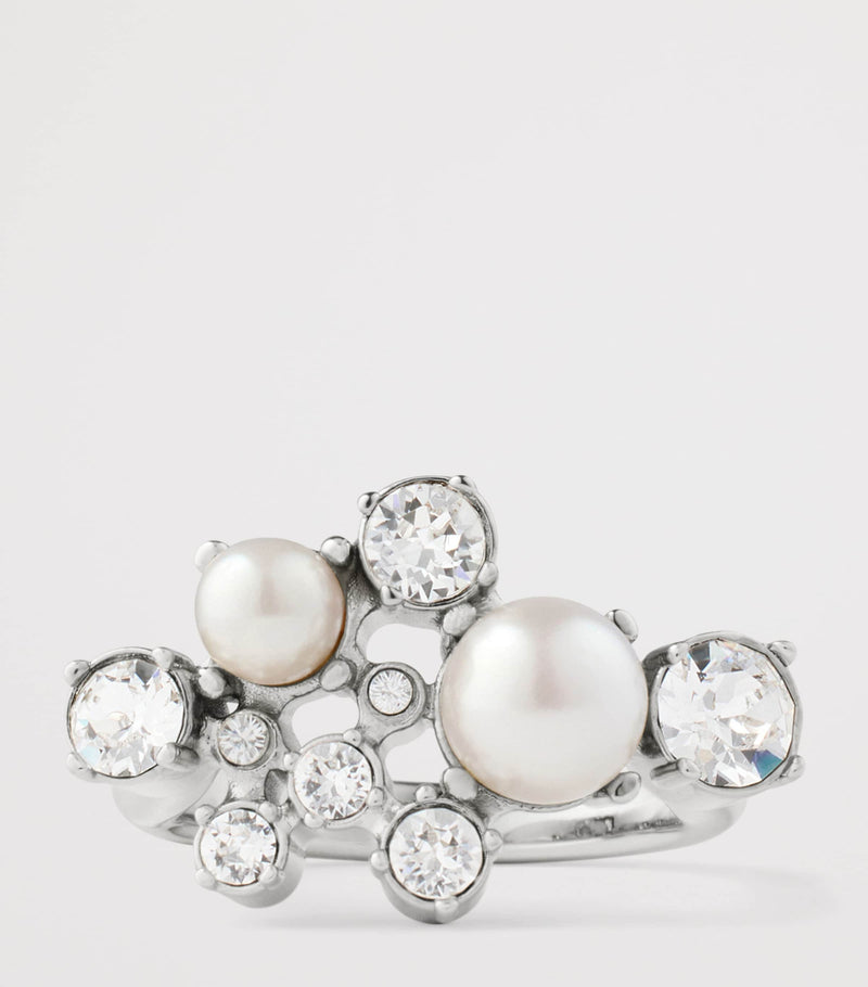 Givenchy Crystal Pearl Ring in silver tone - British product