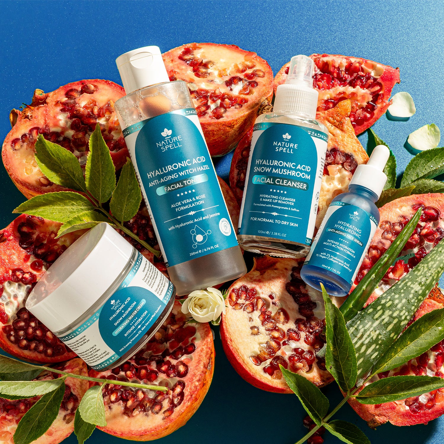 Nature Spell hydrating skincare set with hyaluronic acid and snow mushroom (British brand)
