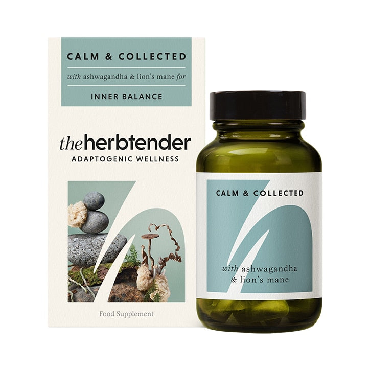 The Herbtender. Food Supplement. CALM & COLLECTED with Ashwagandha and Lion's Mane 60 Vegan Capsules GOODS Holland&Barrett   