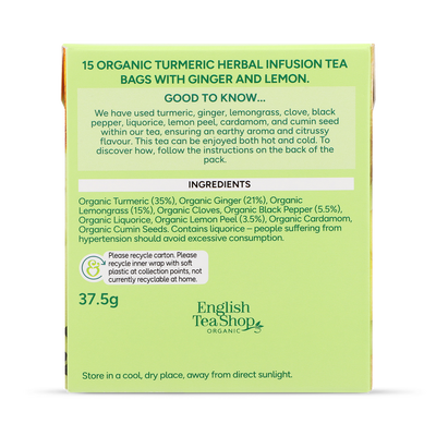 Holland & Barrett Organic Turmeric Ginger Lemon Herbal Tea 15 Tea Bags- Buy online at McGrocer