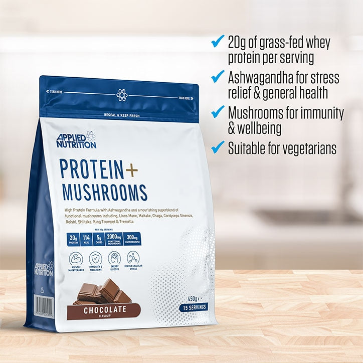 Protein+ Mushrooms Powder Chocolate 450g GOODS Holland&Barrett