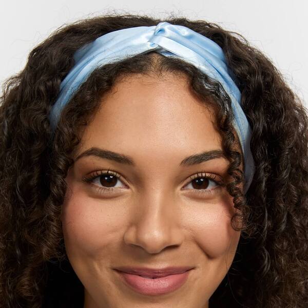 Silver Cloud satin headband and scrunchie set Santorini Blue, imported from the UK