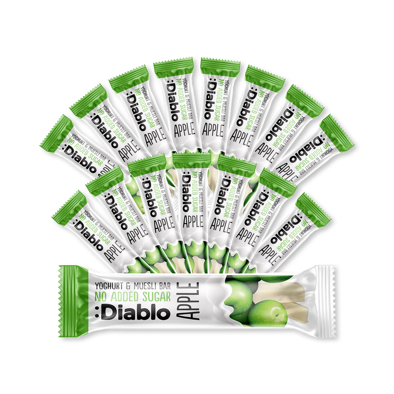 Diablo no added sugar yoghurt muesli bar apple 30g pack, UK version