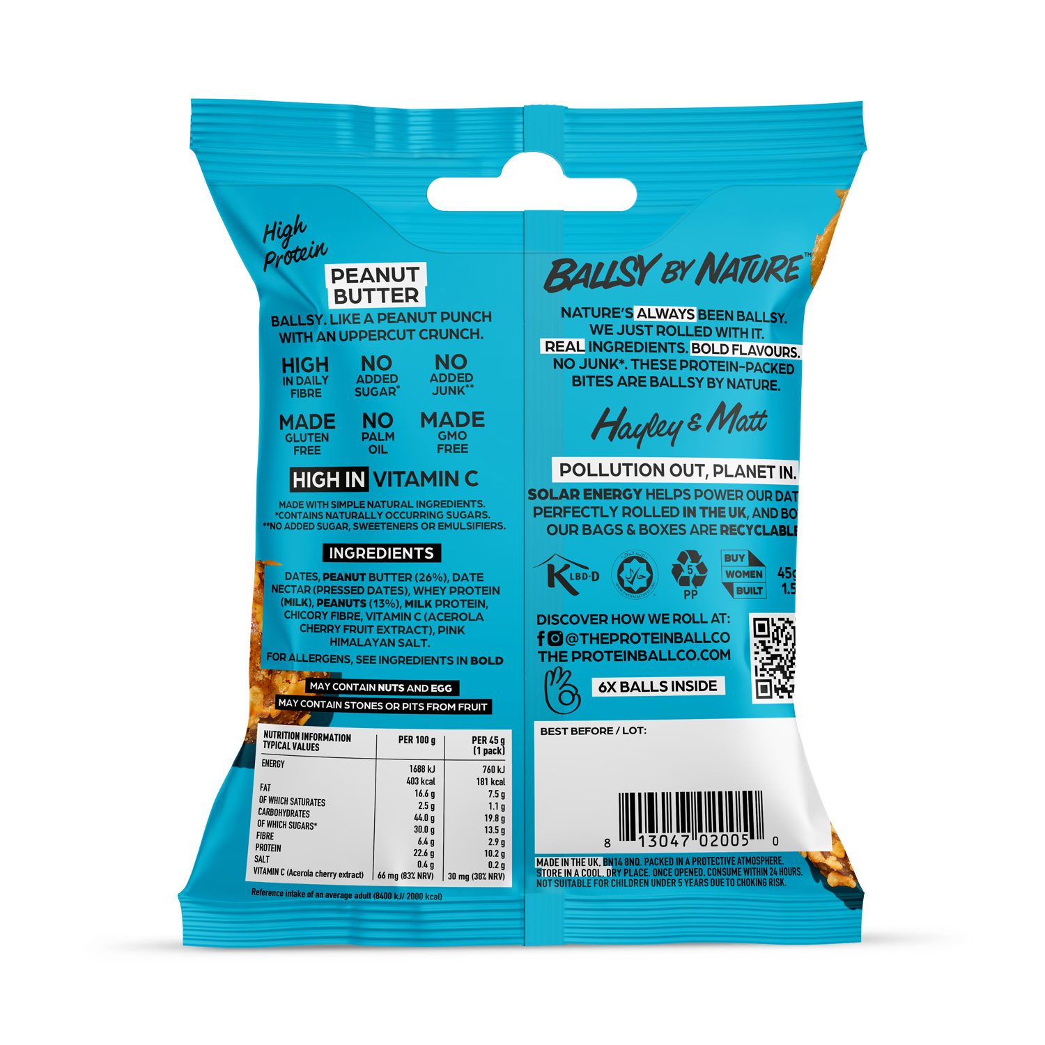 Ballsy high protein peanut butter balls multipack 3x45g (British brand)
