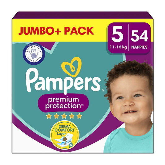 Pampers Premium Protection Size 5, 54 Nappies, 11kg - 16kg, Jumbo+ Pack GOODS Boots   
