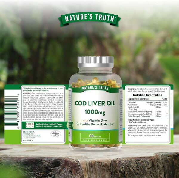 Nature's Truth cod liver oil 1000mg 60 softgels, imported from the UK