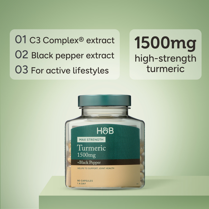 Holland & Barrett Turmeric capsules 1500mg + Black Pepper 90 count, UK version