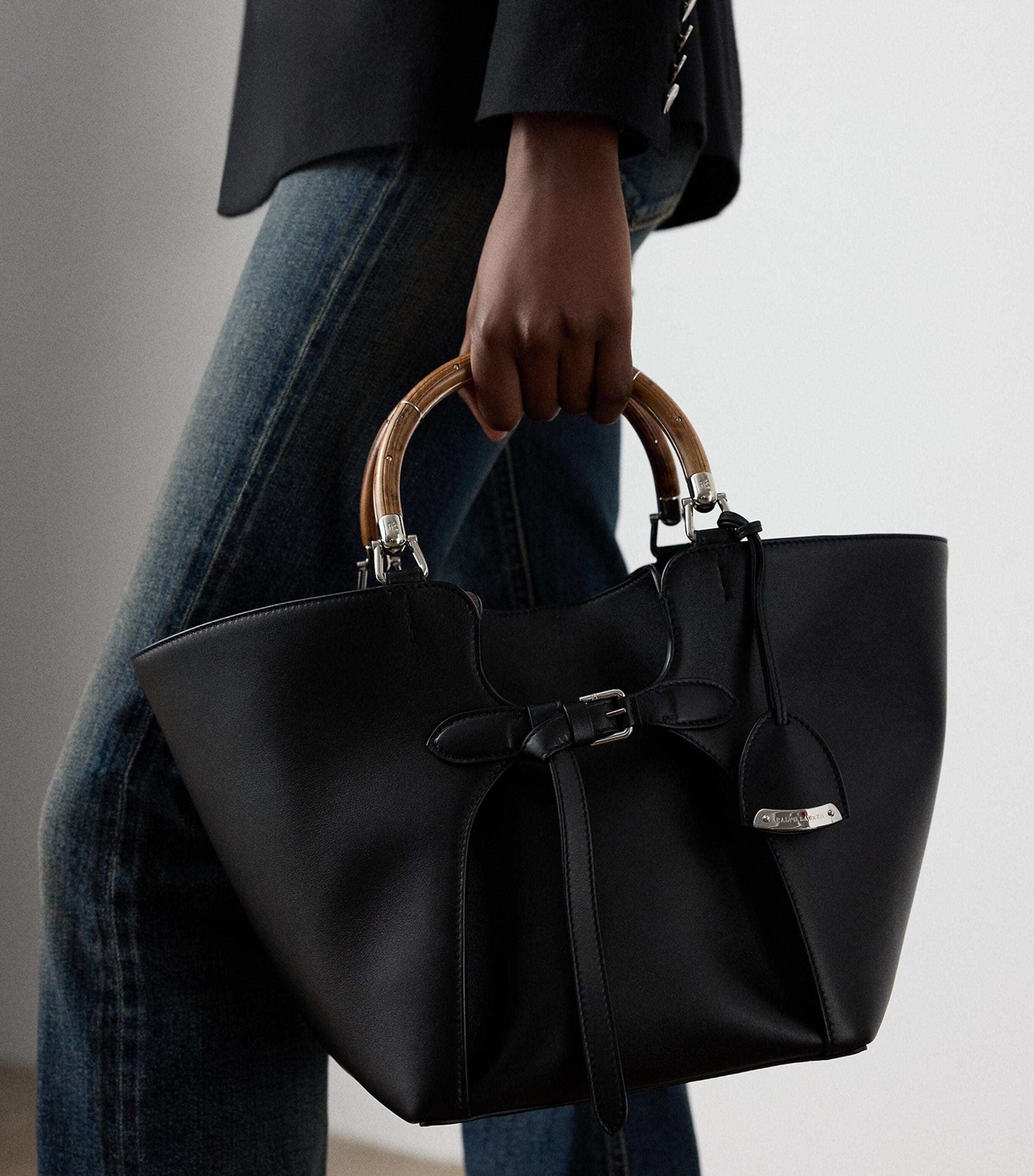 Ralph Lauren Collection leather tote bag with wooden handles, imported from the UK