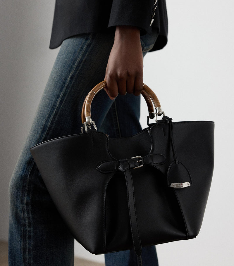 Ralph Lauren Collection leather tote bag with wooden handles, imported from the UK