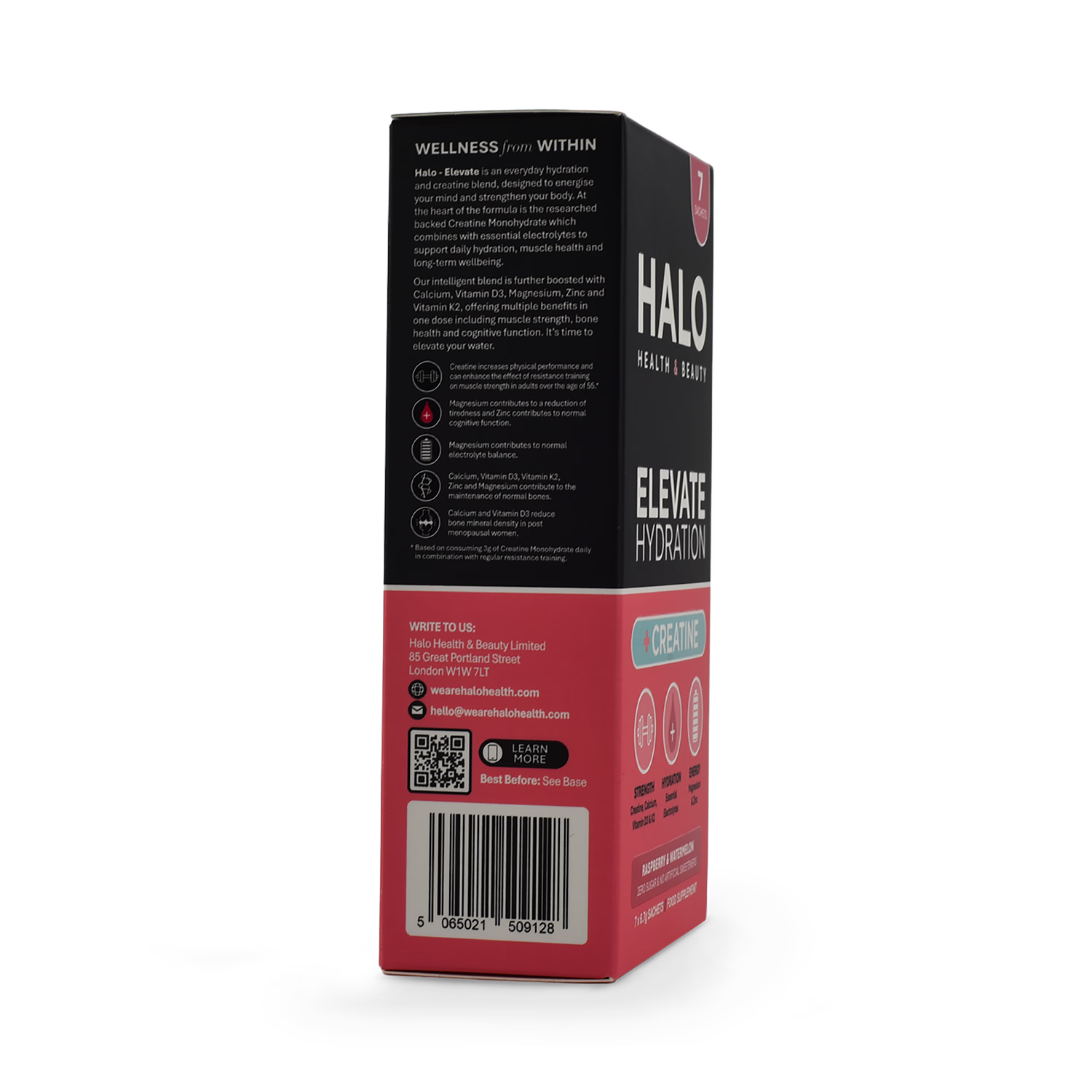 Halo Elevate Hydration Raspberry & Watermelon sachets, imported from the UK