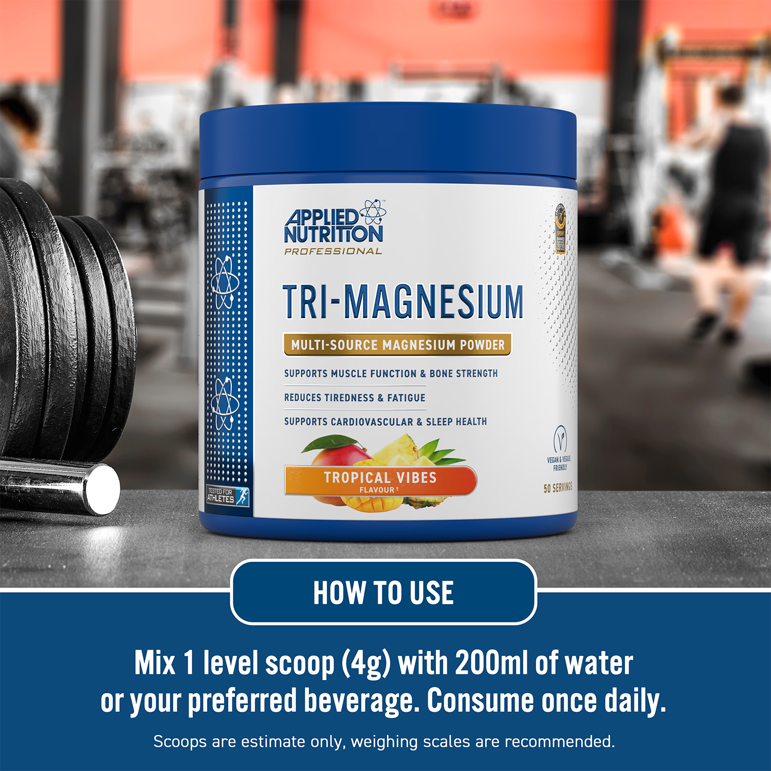 Applied Nutrition Tri-Magnesium Powder Tropical Vibes 200g, imported from the UK