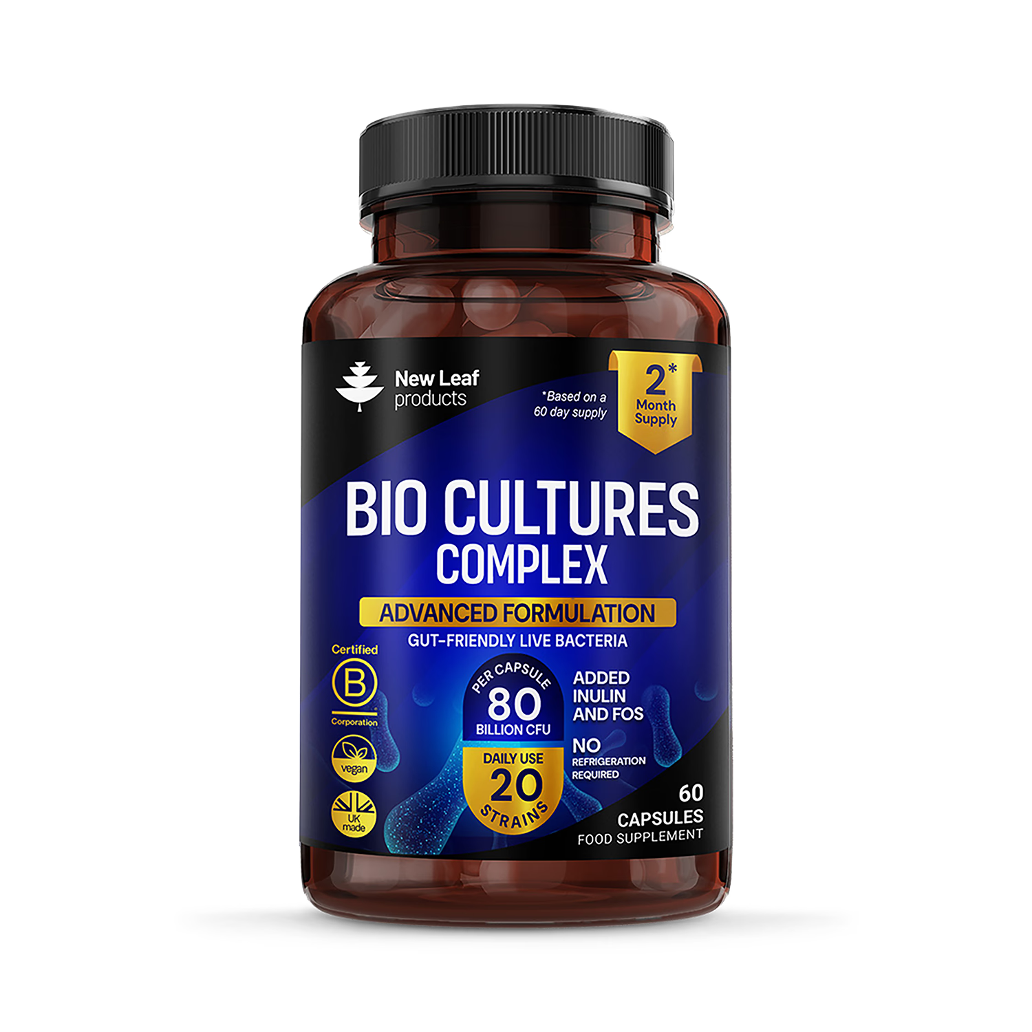 New Leaf Bio Cultures Complex 60 capsules, imported from the UK