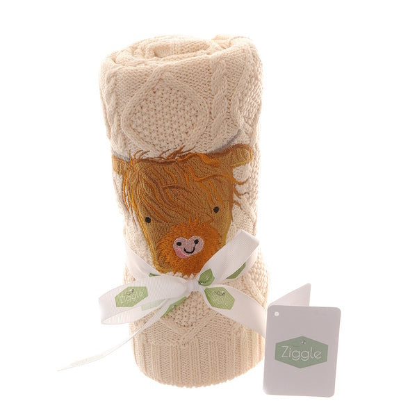 Ziggle baby blanket 70x90cm beige highland cow design (British brand)