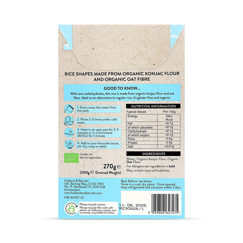 Holland & Barrett Zero Carb Rice Alternative 270g pack, UK version