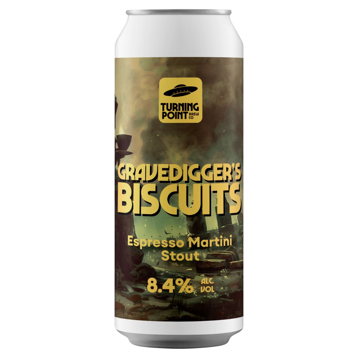 Turning Point Brew Co. Gravedigger's Biscuits Espresso Martini Stout 440ml, imported from the UK