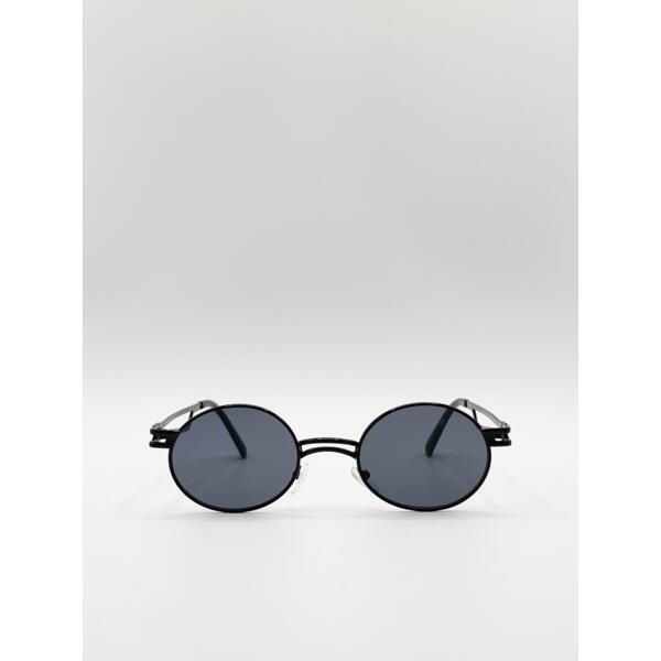 SVNX retro round sunglasses black metal frame - British product