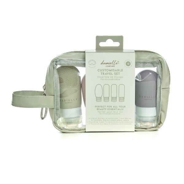 Danielle Creations travel bottle set with customisable labels - British product