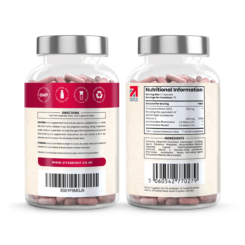 VitaBright cranberry probiotic complex 150 capsules, imported from the UK