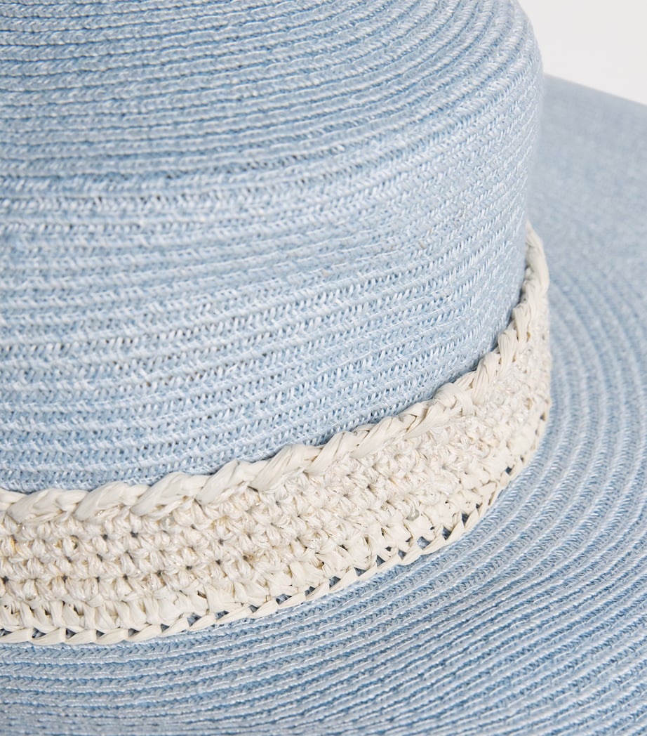 قبعة شمس من قنب Eleventy ذات حافة عريضة وشريط كتاني مزين بالترتر، مستوردة من المملكة المتحدة