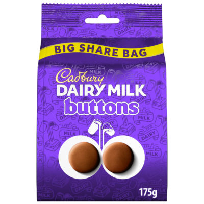 Cadbury Dairy Milk Buttons chocolate sharing bag 175g, imported from the UK
