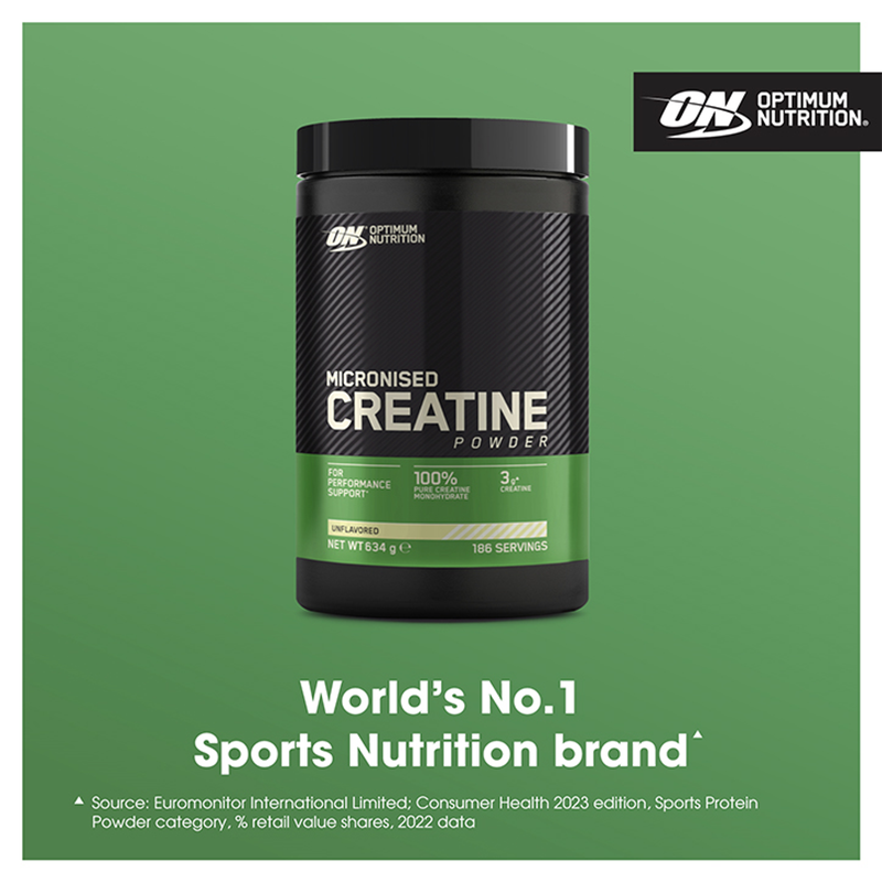 Optimum Nutrition Micronised Creatine Monohydrate unflavoured powder 634g, imported from the UK