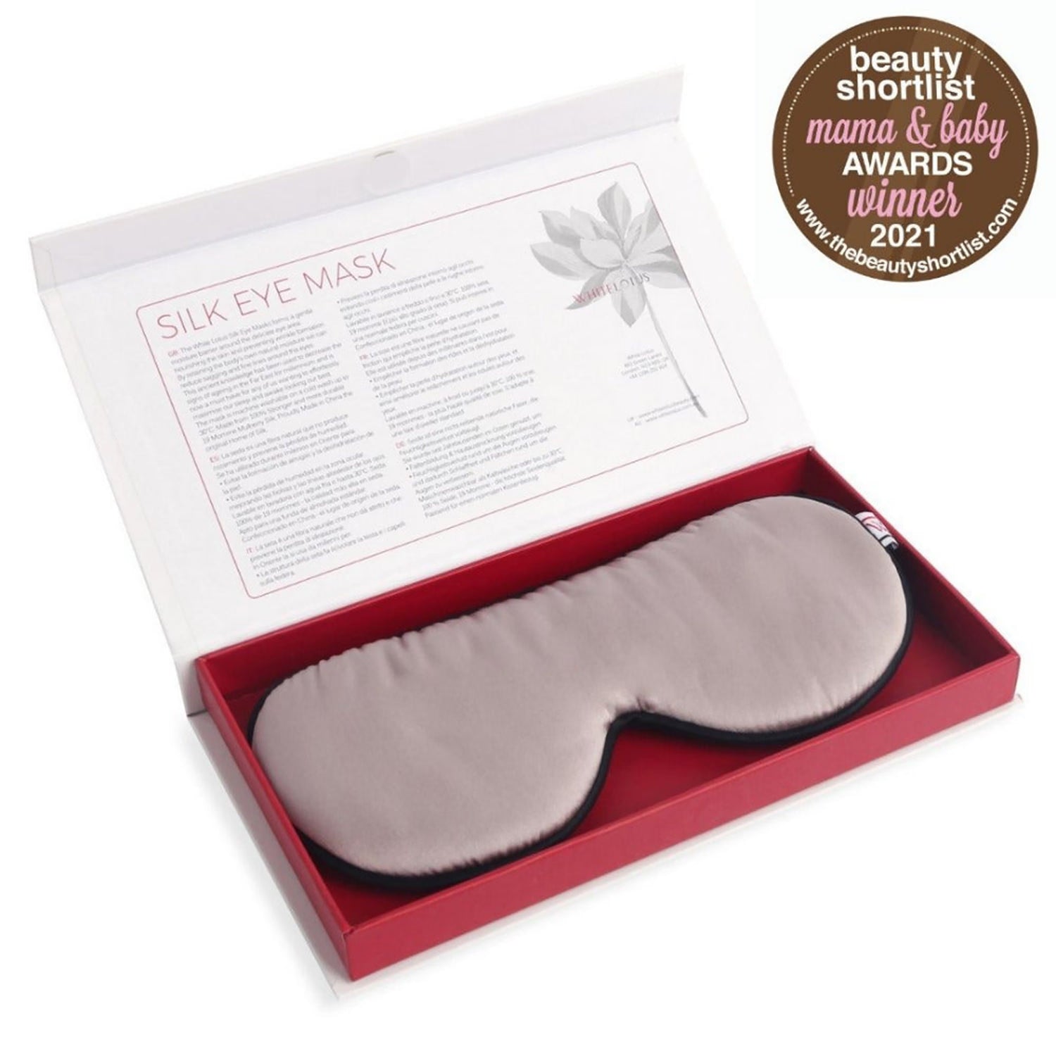 White Lotus Beauty mulberry silk pillowcase and eye mask set (British brand)