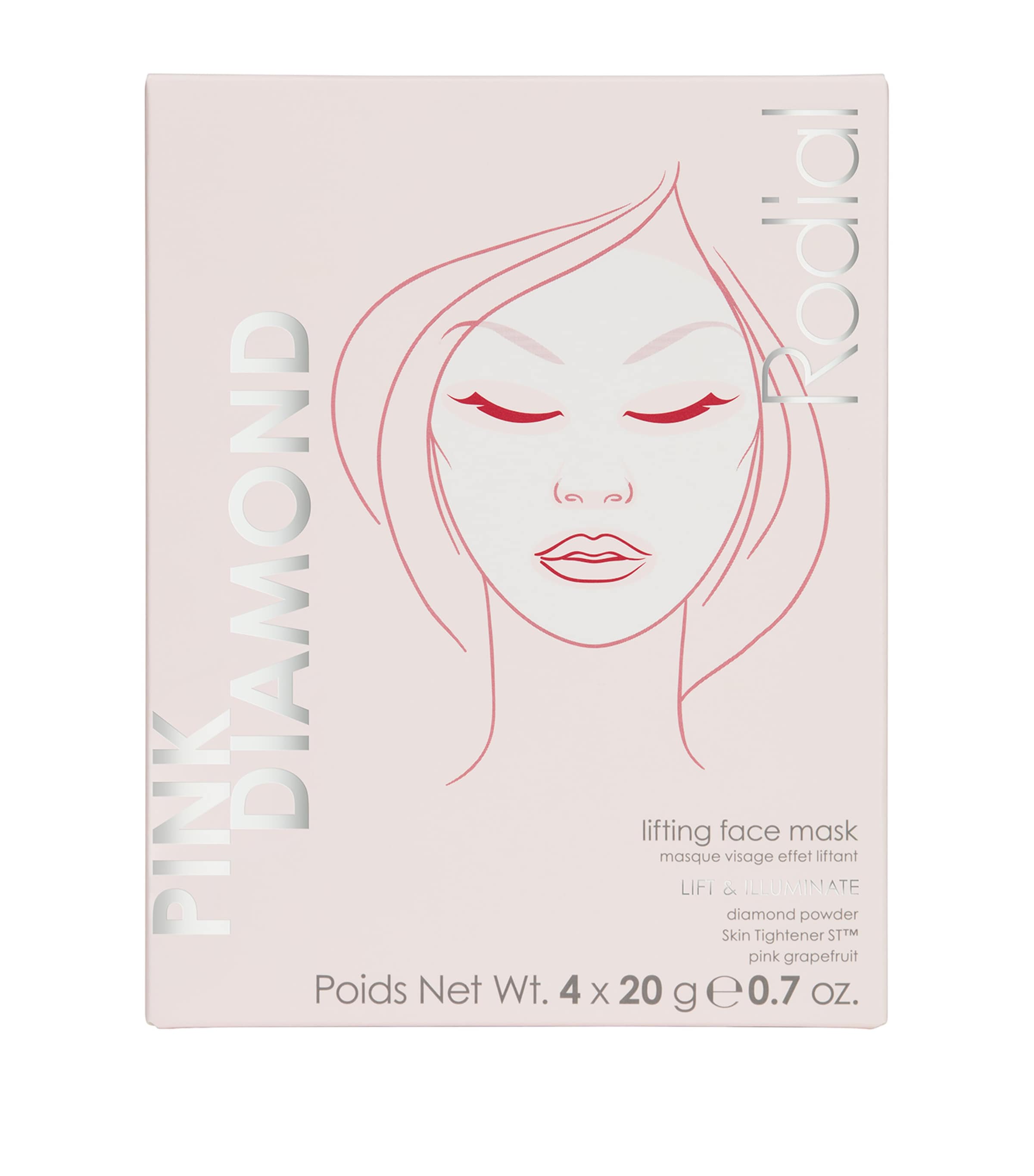 Rodial Pink Diamond Lifting Face Mask 4 x 20g, imported from the UK
