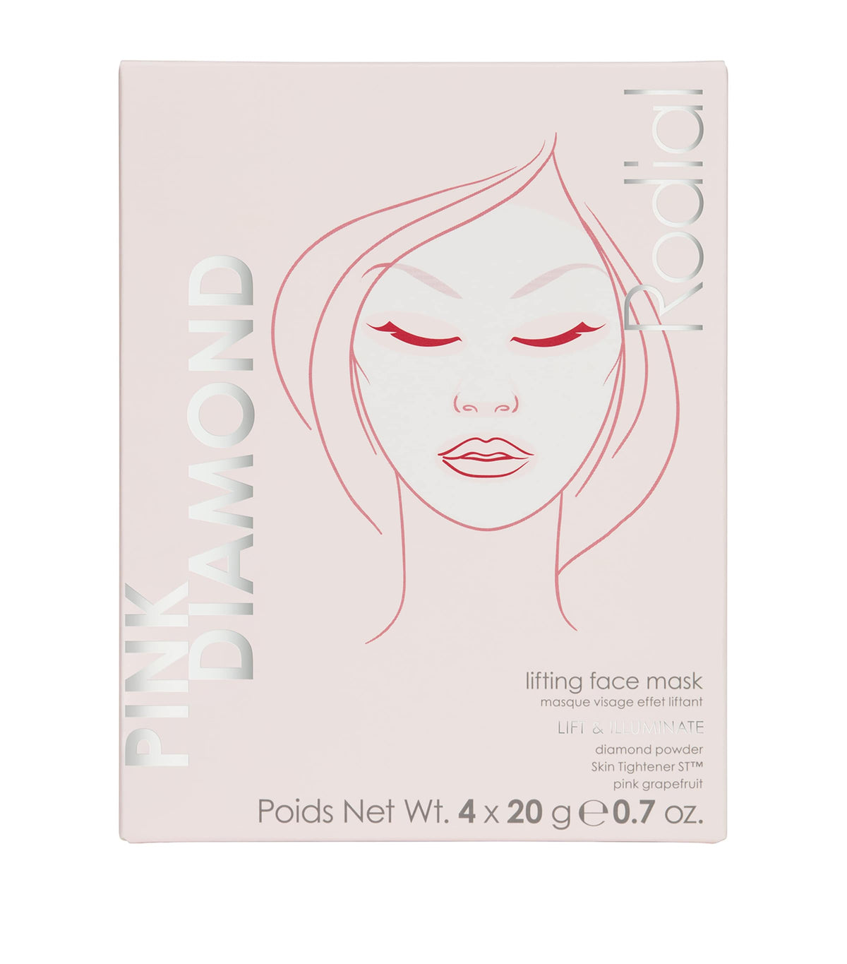 Rodial Pink Diamond Lifting Face Mask 4 x 20g, imported from the UK