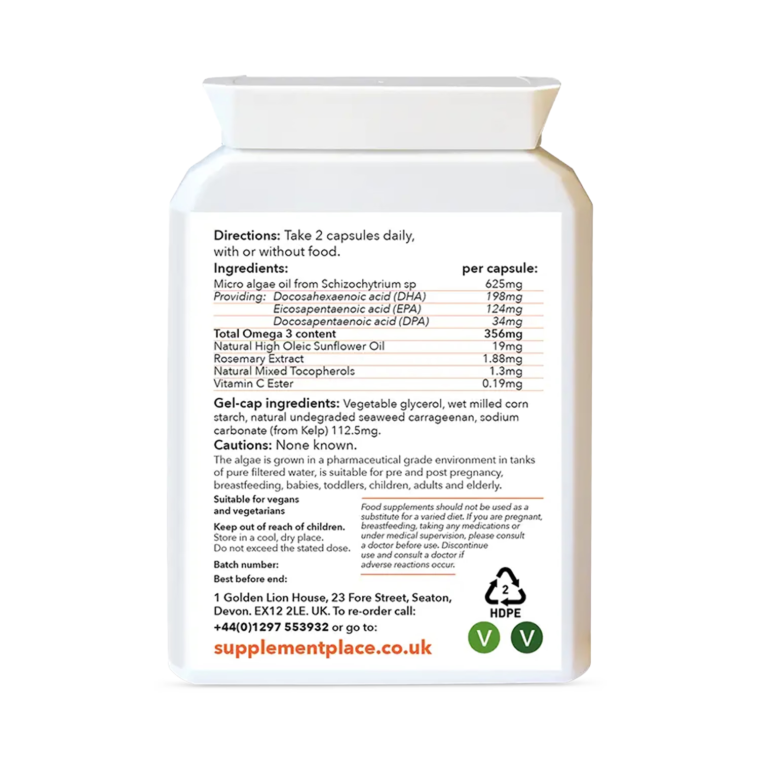 Supplement Place Vegan Omega 3 625mg 60 capsules - British product