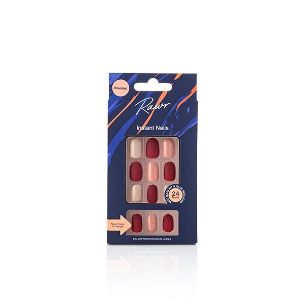 Rawr Beauty Stick On Nails Matt Brown/Beige- Rounded